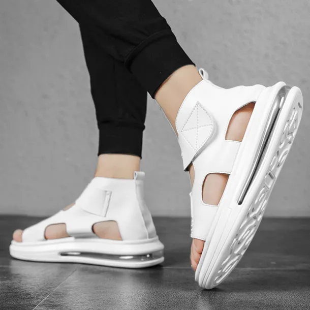 Sophisticated Black Men's Leather Sandals - Modern Cut-Out Design with Cushioned Sole, Ideal for Smart Casual and Outdoor Wear