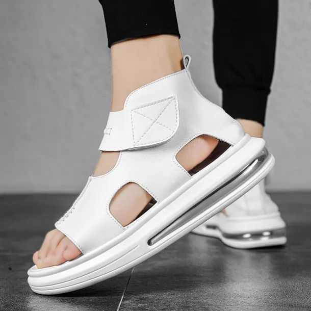 Sophisticated Black Men's Leather Sandals - Modern Cut-Out Design with Cushioned Sole, Ideal for Smart Casual and Outdoor Wear