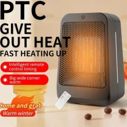 Space Heater 1200W Electric Heater Indoor Portable Thermostat PTC Fast Heating Chamber Small Heater with Heating and Fan Mode