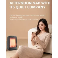 Space Heater 1200W Electric Heater Indoor Portable Thermostat PTC Fast Heating Chamber Small Heater with Heating and Fan Mode