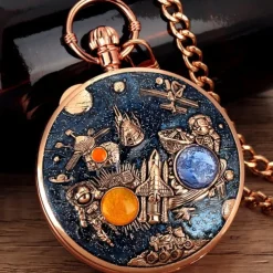 Space Series Music Pocket Watch Men with Chain Retro Vintage Fashion Clock Women Music Necklace Watches Unique Couples Collectibles Gift