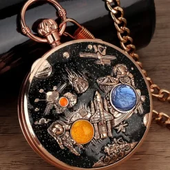 Space Series Music Pocket Watch Men with Chain Retro Vintage Fashion Clock Women Music Necklace Watches Unique Couples Collectibles Gift