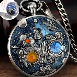 Space Series Music Pocket Watch Men with Chain Retro Vintage Fashion Clock Women Music Necklace Watches Unique Couples Collectibles Gift