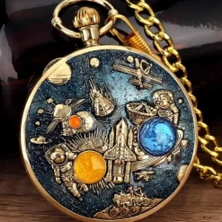 Space Series Music Pocket Watch Men with Chain Retro Vintage Fashion Clock Women Music Necklace Watches Unique Couples Collectibles Gift