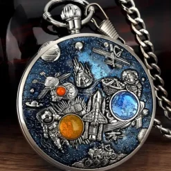 Space Series Music Pocket Watch Men with Chain Retro Vintage Fashion Clock Women Music Necklace Watches Unique Couples Collectibles Gift