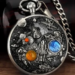 Space Series Music Pocket Watch Men with Chain Retro Vintage Fashion Clock Women Music Necklace Watches Unique Couples Collectibles Gift