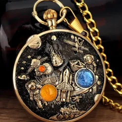 Space Series Music Pocket Watch Men with Chain Retro Vintage Fashion Clock Women Music Necklace Watches Unique Couples Collectibles Gift