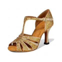 Sparkling Rhinestone Ballroom Dance Sandals – Latin Salsa High Heel Shoes for Women