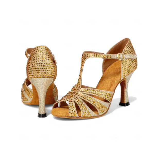 Sparkling Rhinestone Ballroom Dance Sandals – Latin Salsa High Heel Shoes for Women
