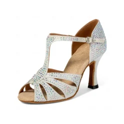 Sparkling Rhinestone Ballroom Dance Sandals – Latin Salsa High Heel Shoes for Women
