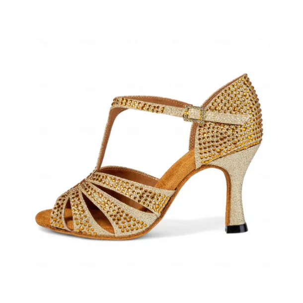 Sparkling Rhinestone Ballroom Dance Sandals – Latin Salsa High Heel Shoes for Women