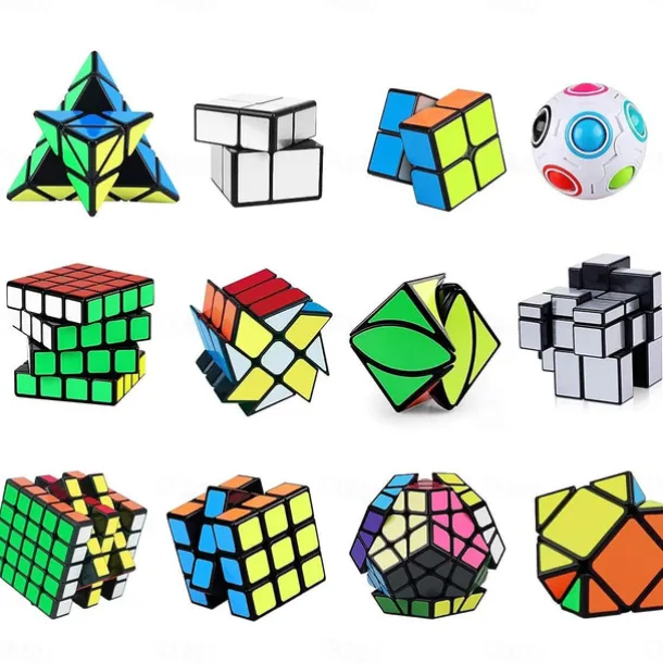 Speed Cube Set, 15 Pack Cube Bundle 2x2 4x4 5x5 Megaminx Pyramid Skew Ivy Windmill Fisher Axis Dino Mirror Cube Magic Rainbow Ball Sticker Cube Puzzle Collection for Festive