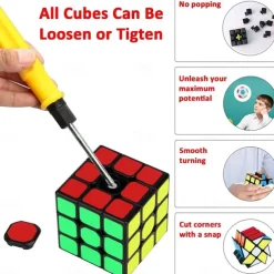 Speed Cube Set, 15 Pack Cube Bundle 2x2 4x4 5x5 Megaminx Pyramid Skew Ivy Windmill Fisher Axis Dino Mirror Cube Magic Rainbow Ball Sticker Cube Puzzle Collection for Festive