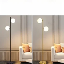 Sphere Living Room Floor Lamp, Mid-Century Modern 2 Sphere Pole Light for Bedroom, Bright LED Standing Lamp for Office, Modern Living Room Decor 110-240V