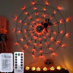 Spider Web Light Decoration Bedroom Party Bedroom Garden Yard Bar Haunted House Halloween Decoration Light String for Indoor and Outdoor (without Battery)