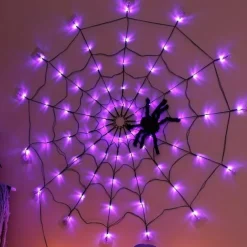 Spider Web Light Decoration Bedroom Party Bedroom Garden Yard Bar Haunted House Halloween Decoration Light String for Indoor and Outdoor (without Battery)
