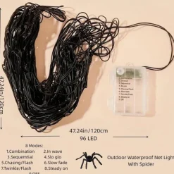 Spider Web Light Decoration Bedroom Party Bedroom Garden Yard Bar Haunted House Halloween Decoration Light String for Indoor and Outdoor (without Battery)