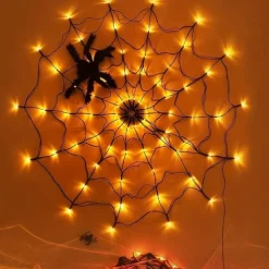 Spider Web Light Decoration Bedroom Party Bedroom Garden Yard Bar Haunted House Halloween Decoration Light String for Indoor and Outdoor (without Battery)