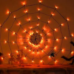 Spider Web Light Decoration Bedroom Party Bedroom Garden Yard Bar Haunted House Halloween Decoration Light String for Indoor and Outdoor (without Battery)
