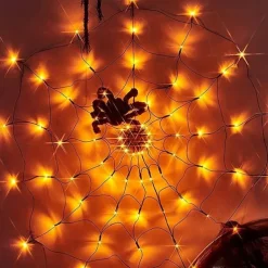 Spider Web Light Decoration Bedroom Party Bedroom Garden Yard Bar Haunted House Halloween Decoration Light String for Indoor and Outdoor (without Battery)