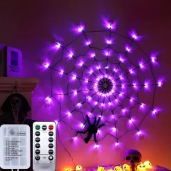 Spider Web Light Decoration Bedroom Party Bedroom Garden Yard Bar Haunted House Halloween Decoration Light String for Indoor and Outdoor (without Battery)