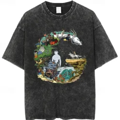 Spirited Away Totoro T-shirt Oversized Acid Washed Tee Print Graphic For Couple's Men's Women's Adults' Acid Wash Casual Daily