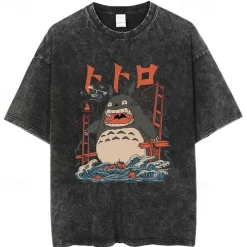 Spirited Away Totoro T-shirt Oversized Acid Washed Tee Print Graphic For Couple's Men's Women's Adults' Acid Wash Casual Daily