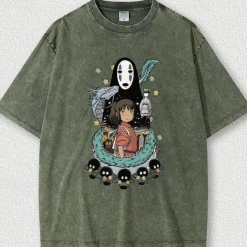 Spirited Away Totoro T-shirt Oversized Acid Washed Tee Print Graphic For Couple's Men's Women's Adults' Acid Wash Casual Daily