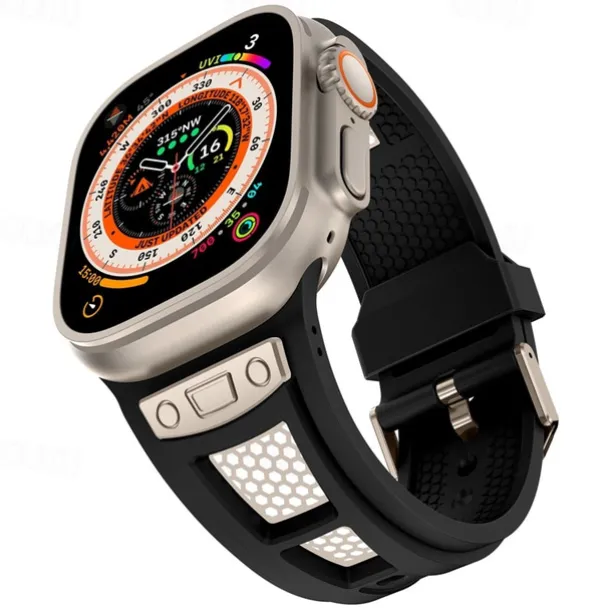 Sport Band Compatible with Apple Watch band 42mm 44mm 45mm 49mm Rugged Two Tone Adjustable TPU Silicone Strap Replacement Wristband for iwatch Ultra 2 Series 9 8 7 SE 6 5 4 3 2 1