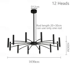 Sputnik Chandelier Metal Chandelier 3 Color Light 12/15/18/24 Head Chandelier in Black for Bedroom,Living Room,Dining Room 85-265V
