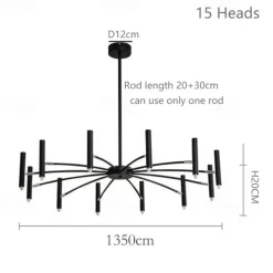 Sputnik Chandelier Metal Chandelier 3 Color Light 12/15/18/24 Head Chandelier in Black for Bedroom,Living Room,Dining Room 85-265V