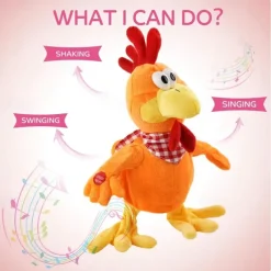 Squawking Chicken Musical Stuffed Animal Plushies Walking Singing Waving Rooster Happy Easter Gift for Youngsters Electronic Interactive Plush Toy for Boys Girls Easter Perfect Playing Doll for Yo