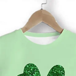 St. Patrick Girls' 3D Four Leaf Clover Tee & Pants Pajama Sets Short Sleeve 3D Print Summer Spring Fall Active Fashion Cute Polyester Kids 4 years+ Crew Neck Home Causal Indoor Regular Fit