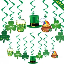 St Patricks Day Decorations Kit, 26pcs Felt Shamrock LUCKY Banner, Including Letter Banner, Swirls, Lucky Green Clover Cupcake Toppers, for St Patricks Day