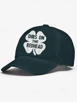 St. Patrick's Day Green Baseball Cap – 'Dibs on the Redhead' Shamrock Design for Men and Women