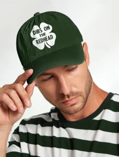 St. Patrick's Day Green Baseball Cap – 'Dibs on the Redhead' Shamrock Design for Men and Women