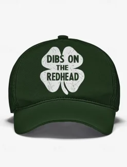 St. Patrick's Day Green Baseball Cap – 'Dibs on the Redhead' Shamrock Design for Men and Women