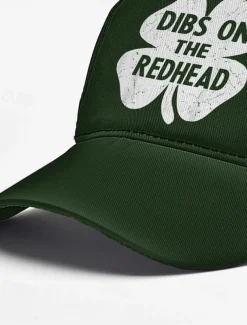 St. Patrick's Day Green Baseball Cap – 'Dibs on the Redhead' Shamrock Design for Men and Women