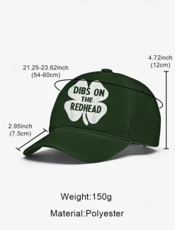 St. Patrick's Day Green Baseball Cap – 'Dibs on the Redhead' Shamrock Design for Men and Women