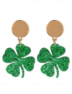 St. Patrick's Day Green Glitter Hat Earrings – Shamrock Design, Fun Festive Jewelry for Women, Perfect for Irish Celebrations and Holiday Parties