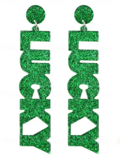 St. Patrick's Day Green Glitter Hat Earrings – Shamrock Design, Fun Festive Jewelry for Women, Perfect for Irish Celebrations and Holiday Parties