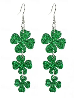 St. Patrick's Day Green Glitter Hat Earrings – Shamrock Design, Fun Festive Jewelry for Women, Perfect for Irish Celebrations and Holiday Parties