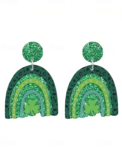 St. Patrick's Day Green Glitter Hat Earrings – Shamrock Design, Fun Festive Jewelry for Women, Perfect for Irish Celebrations and Holiday Parties