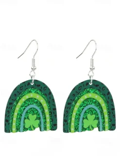 St. Patrick's Day Green Glitter Hat Earrings – Shamrock Design, Fun Festive Jewelry for Women, Perfect for Irish Celebrations and Holiday Parties