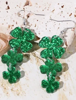St. Patrick's Day Green Glitter Hat Earrings – Shamrock Design, Fun Festive Jewelry for Women, Perfect for Irish Celebrations and Holiday Parties