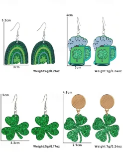St. Patrick's Day Green Glitter Hat Earrings – Shamrock Design, Fun Festive Jewelry for Women, Perfect for Irish Celebrations and Holiday Parties