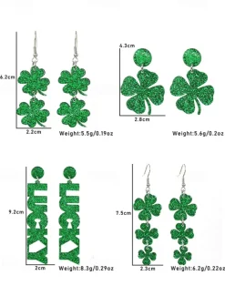 St. Patrick's Day Green Glitter Hat Earrings – Shamrock Design, Fun Festive Jewelry for Women, Perfect for Irish Celebrations and Holiday Parties