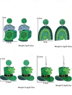 St. Patrick's Day Green Glitter Hat Earrings – Shamrock Design, Fun Festive Jewelry for Women, Perfect for Irish Celebrations and Holiday Parties
