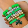 St. Patrick's Day Lucky Charm Bracelets – Irish Green Beaded Stretch Bracelet Set for Women, Festive Holiday Accessories with Shamrock and Letter Details
