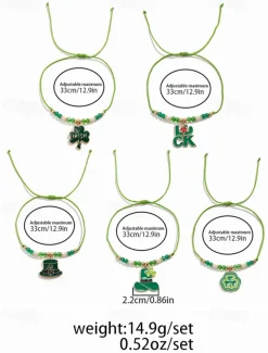St. Patrick's Day Lucky Charm Bracelets – Irish Green Beaded Stretch Bracelet Set for Women, Festive Holiday Accessories with Shamrock and Letter Details